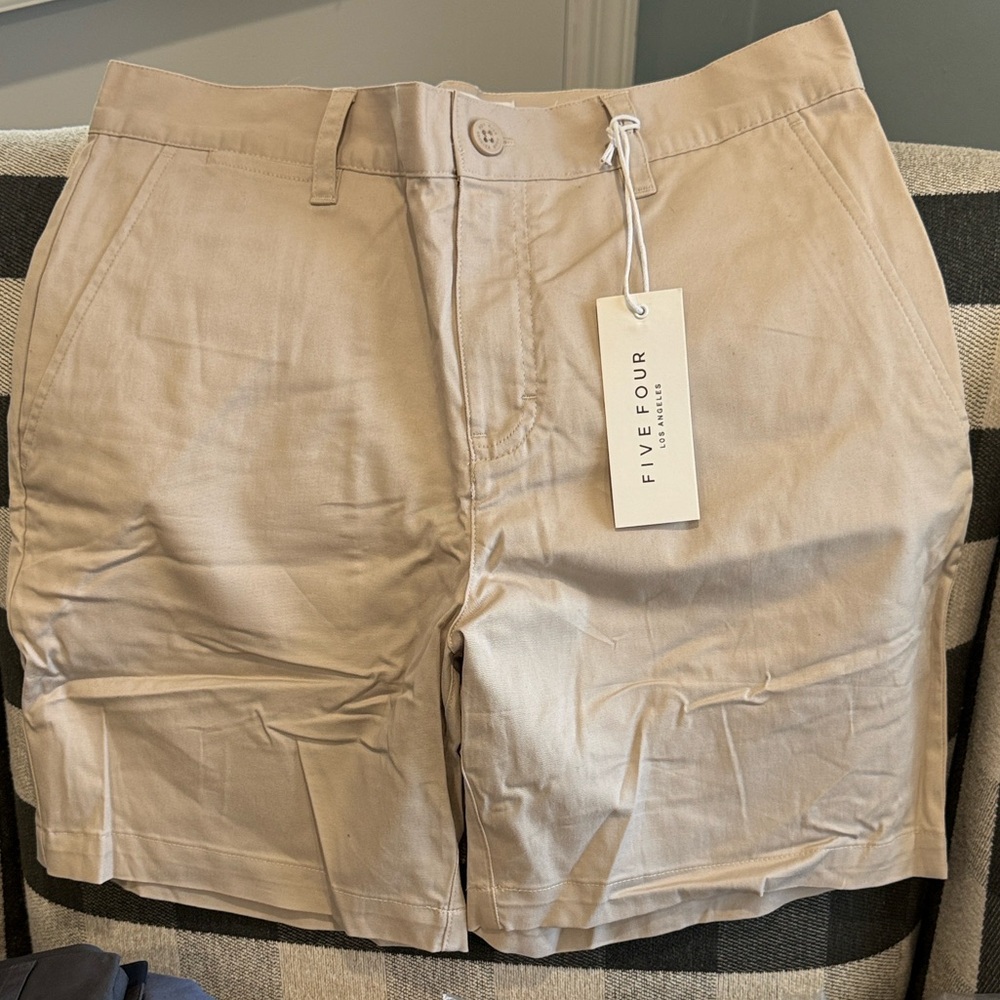 FIVE FOUR. Men’s Flat Front Shorts. Size 30. Color is modern sand. (Beige ) NWT!